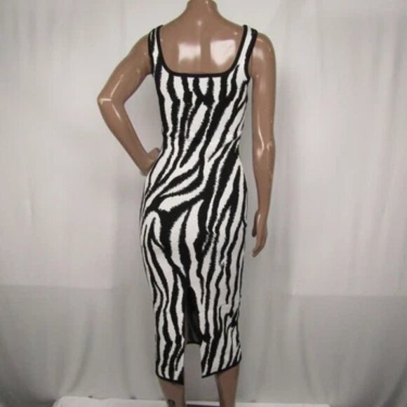 NEW TOCCIN  Midi Dress Black/White Size S Kendall Zebra Bodycon Square Neck - Picture 5 of 8